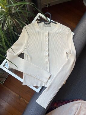 Everlane Cream Ribbed Button Cardigan XL
